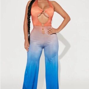 Fashion Nova Orange and Blue Ombre Jumpsuit